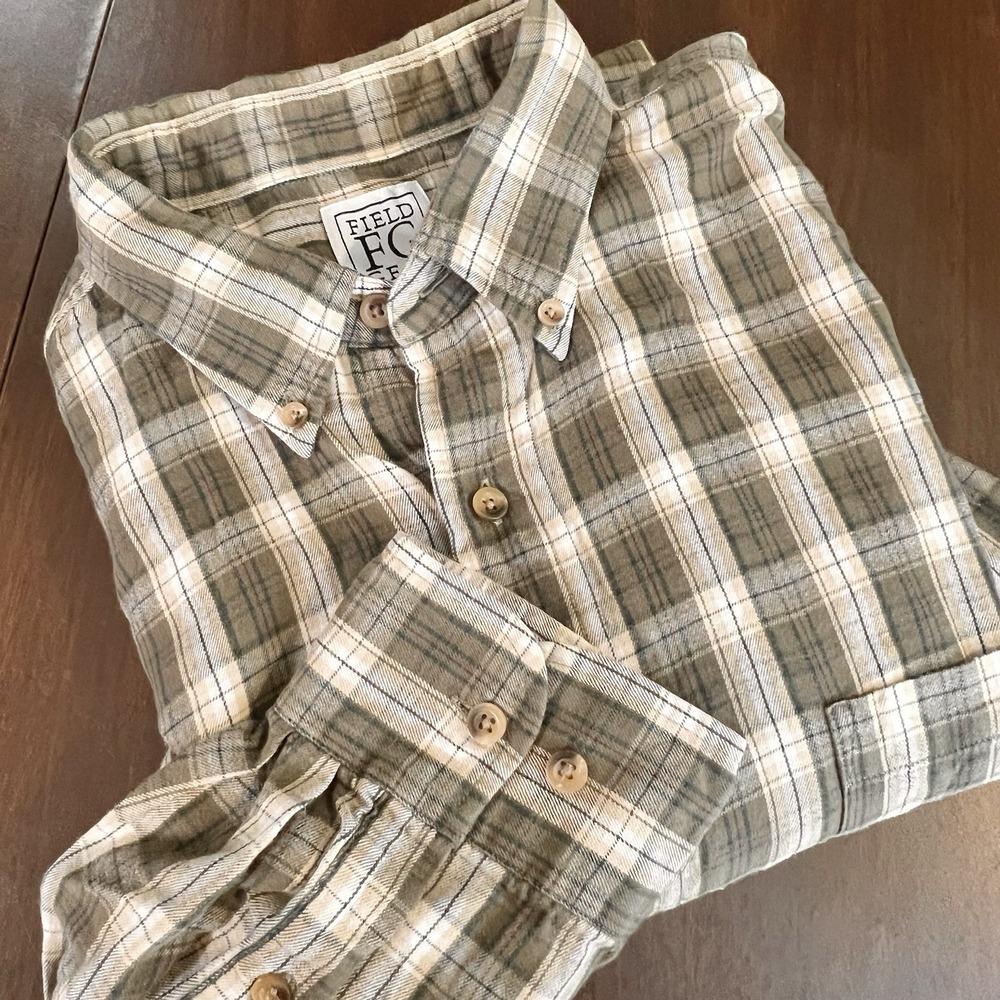 Field Gear‎ Plaid Button Flannel Shirt Men's L 100% Cotton Hong Kong Vintage FG